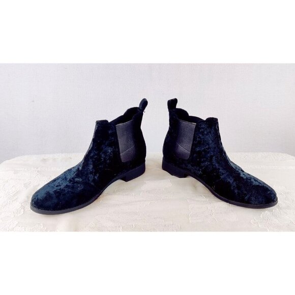Black Velvet Bootie by Toms Pull-On Chelsea Ankle Boots Flat Slip Resistant Sz8W - Picture 11 of 11